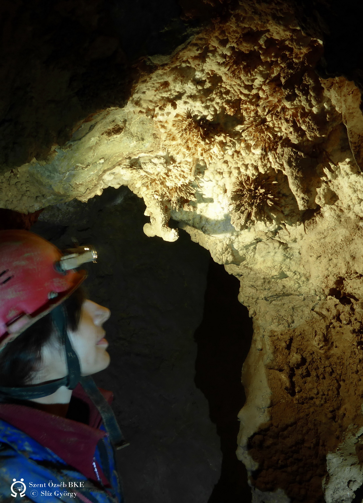 Fekete-barlang, csillagszóró-cseppkő a Torda István emléktábla közelében