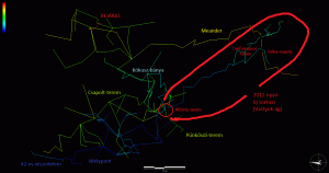 A barlang poligon-térképe alaprajzon ábrázolva. Felmérte a 2003-ban felfedezett részeket Kovács Richárd a DINPI megbízásából, a 2004-től felfedezett szakaszokat Slíz György, részben a DINPI megbízásából. 