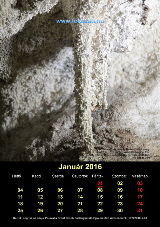 A címlapon (január): Kőszakállú-barlang, Pilis